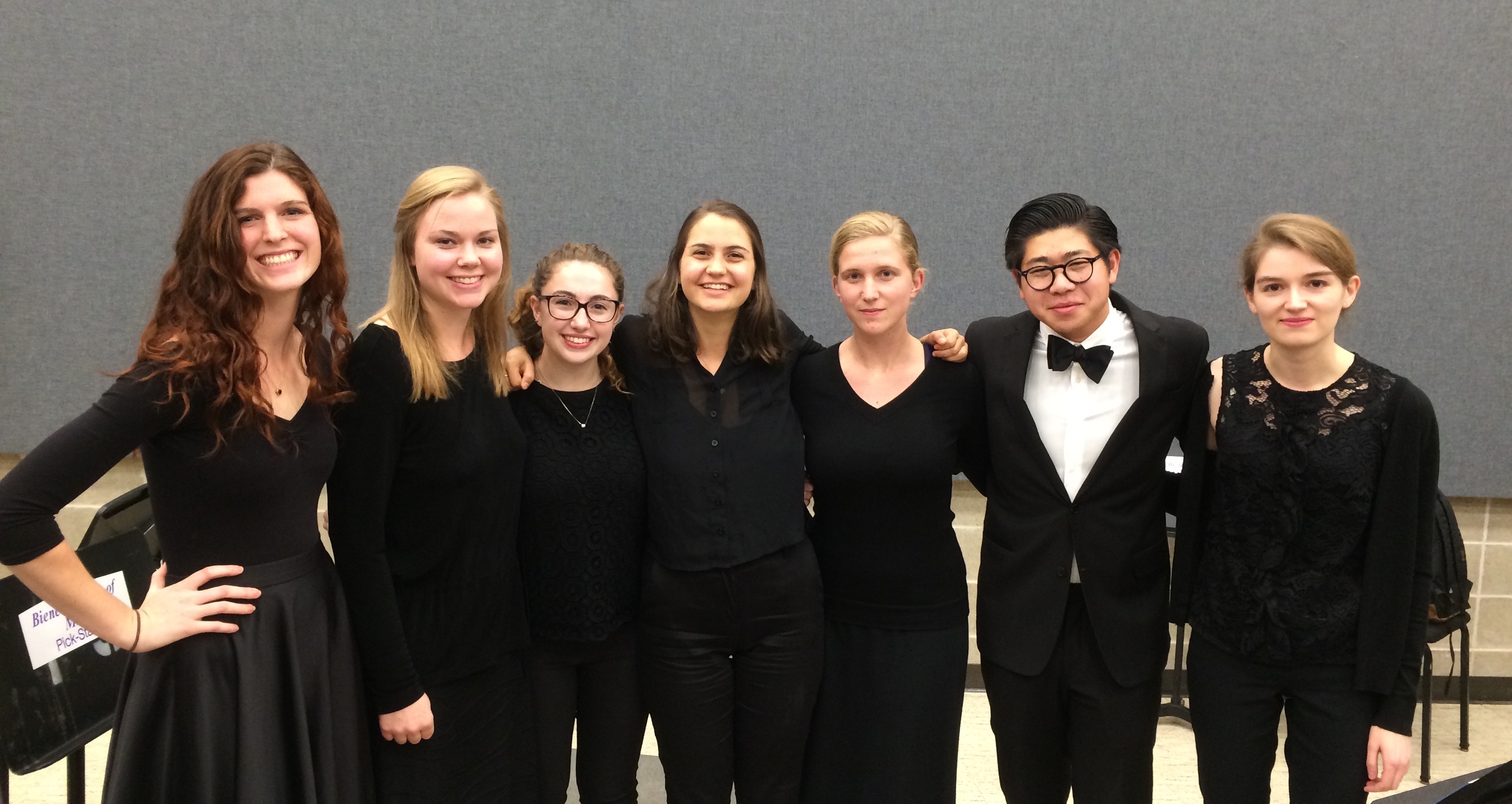 The NU Symphony Orchestra viola section after a concert.