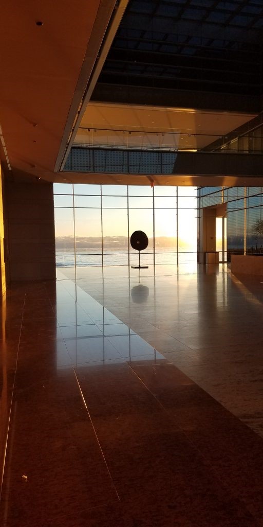 The interior of th Ryan Center at sunrise.
