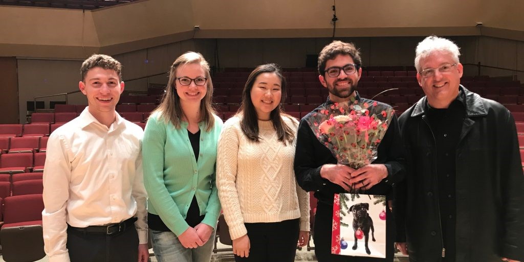 The winners of the 2018 Viola Prize with the adjudicator, Ed Gazouleas of Indiana University.
