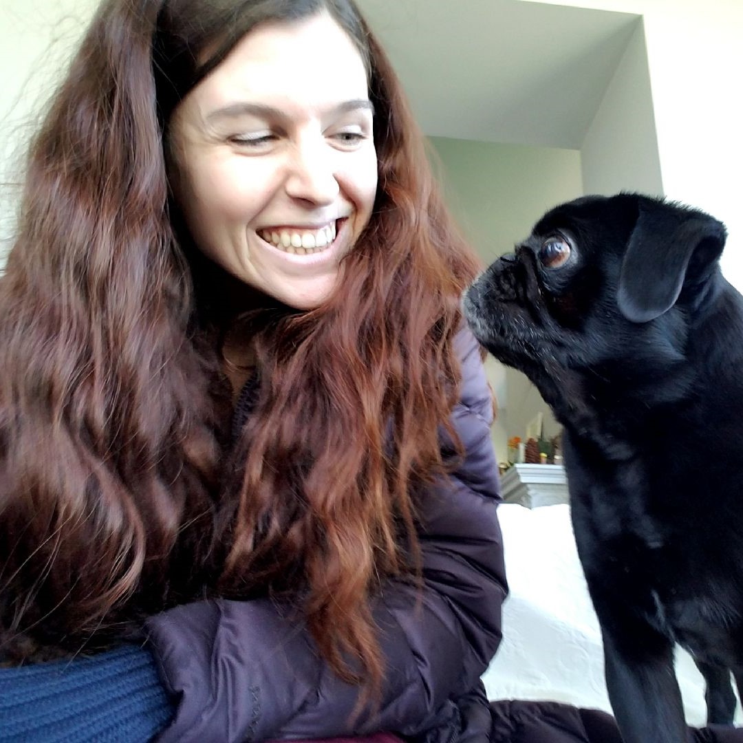 Hannah with Prof. Callus's dog, Napoleon.