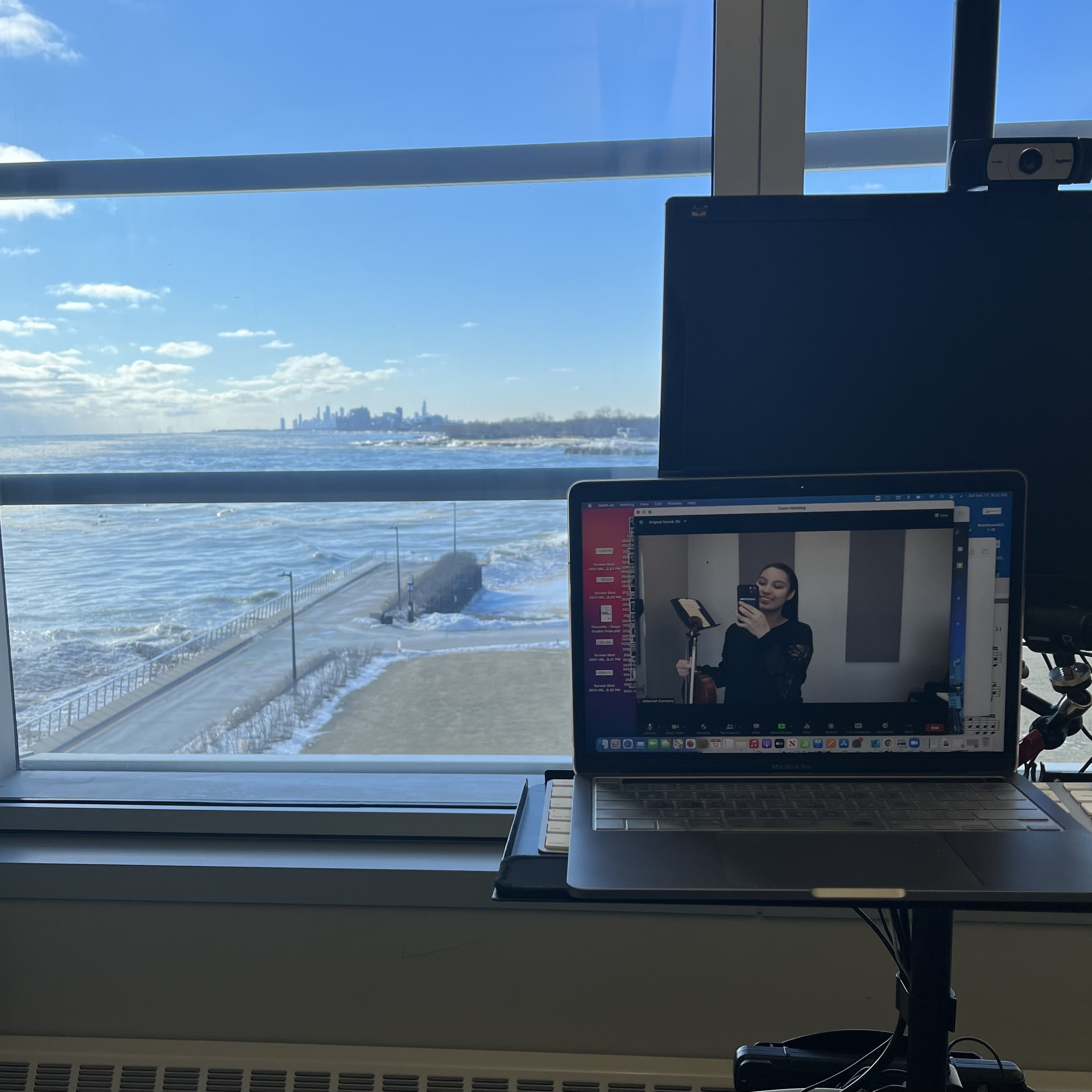 Johannah getting ready for a lesson with a view.